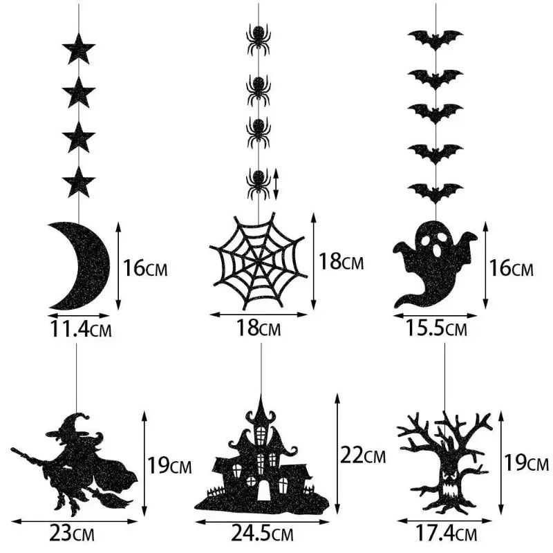 Spooky Halloween Hanging Banner Garland: Spider, Witch, Ghost & Bat Decorations