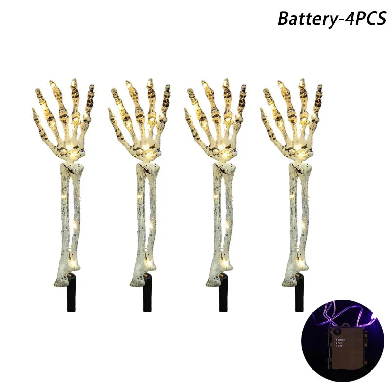 Halloween Skeleton Hand Garden Ornament - Solar LED Glowing Ghost Hands Decoration