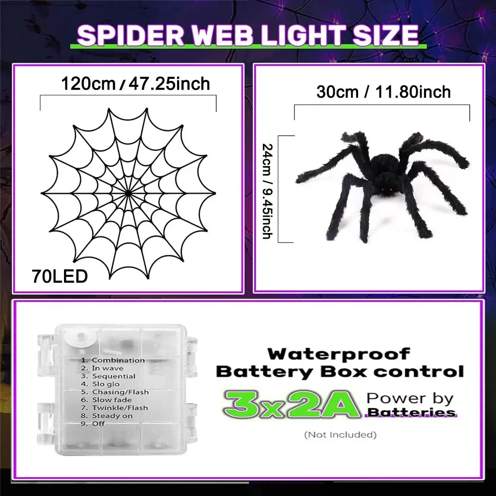 Halloween Outdoor Decoration, Waterproof Spider Web Lights - Purple Halloween String Lights for Outdoor Decor