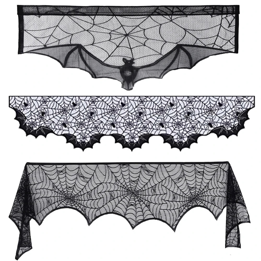 Halloween Spider Web Lace Table Runner - Black Tablecloth for Mantel & Home Decor 2024