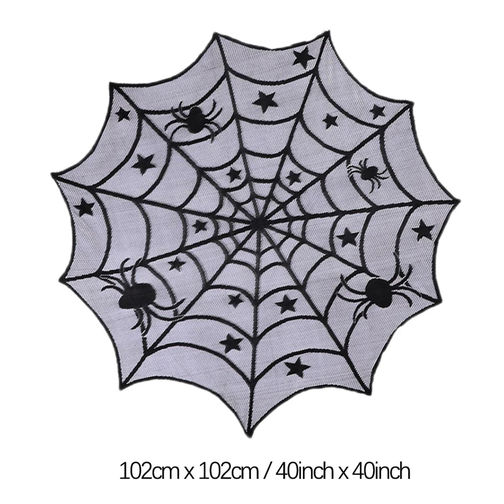 Halloween Spider Web Lace Table Runner - Black Tablecloth for Mantel & Home Decor 2024