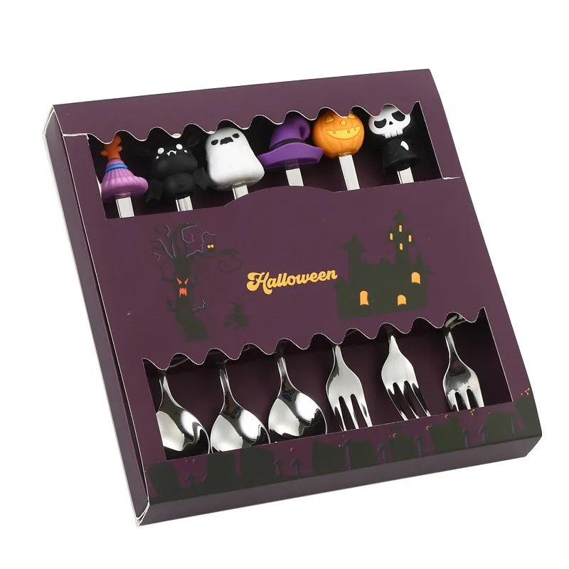 Halloween Stainless Steel Coffee Spoons & Cake Fork Set - Perfect Gift idea