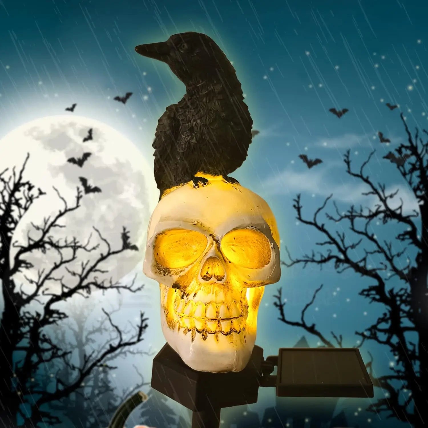 Halloween Crow Skull Solar LED Light - Outdoor Skeleton Ghost Decoration