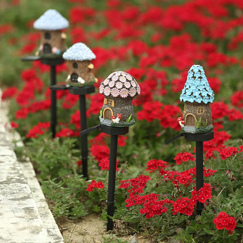 Miniature Fairy House LED Solar Lawn Light - Solar Powered Outdoor Garden Decor