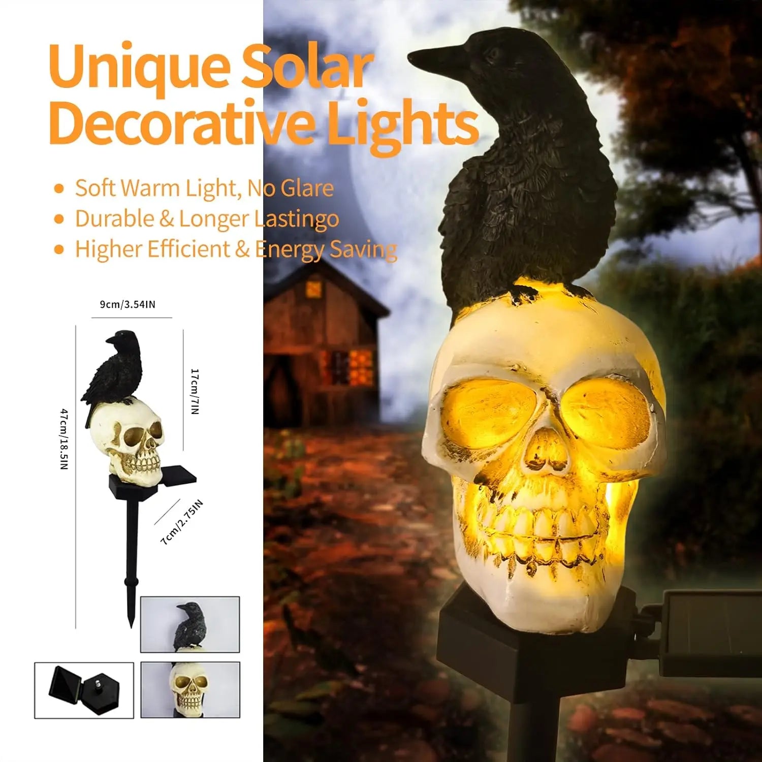 Halloween Crow Skull Solar LED Light - Outdoor Skeleton Ghost Decoration