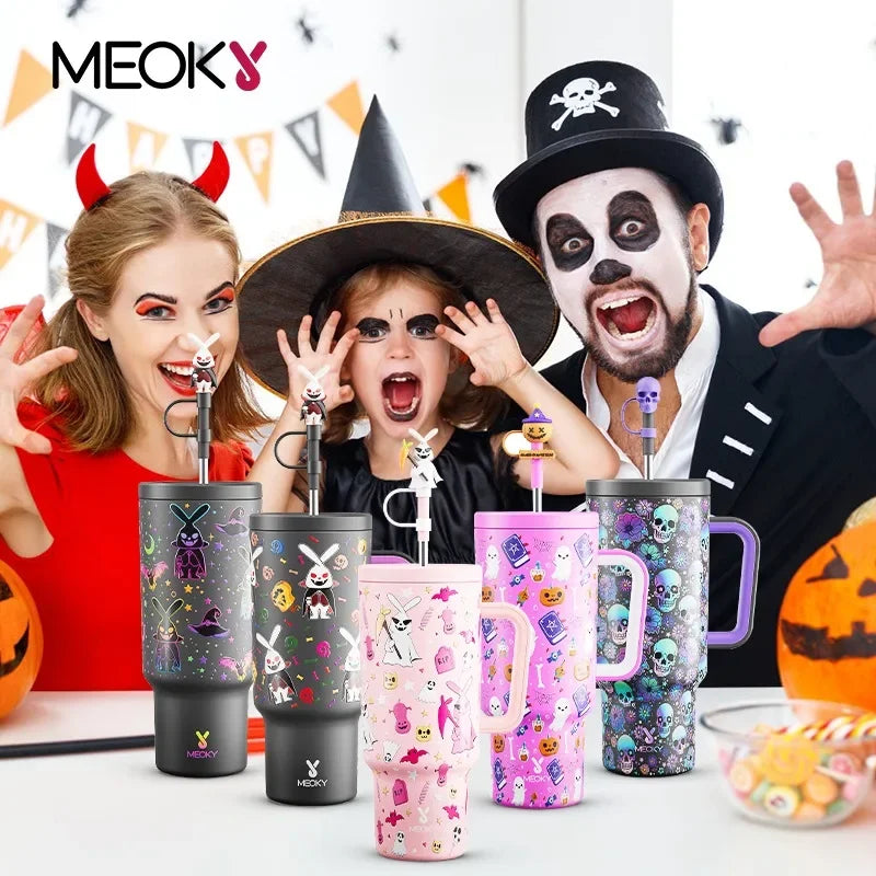 Meoky 40oz Halloween Insulated Tumbler with Straw, Portable Car Coffee Mug Tumbler