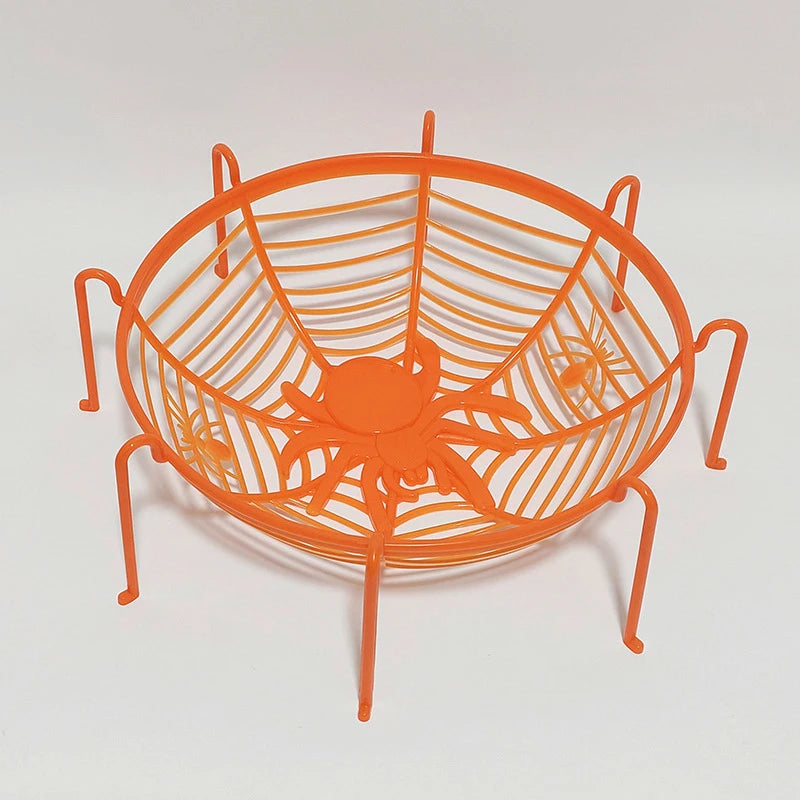 Halloween Trick or Treat Candy Basket - Black and Orange Spider Web Bowl for Halloween Home Decor