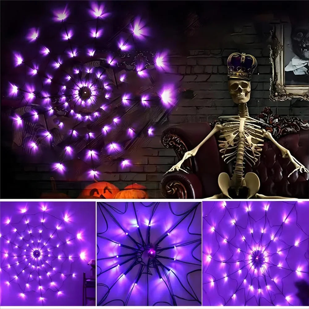 Halloween Outdoor Decoration, Waterproof Spider Web Lights - Purple Halloween String Lights for Outdoor Decor