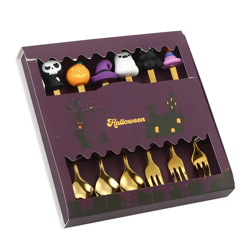 Halloween Stainless Steel Coffee Spoons & Cake Fork Set - Perfect Gift idea