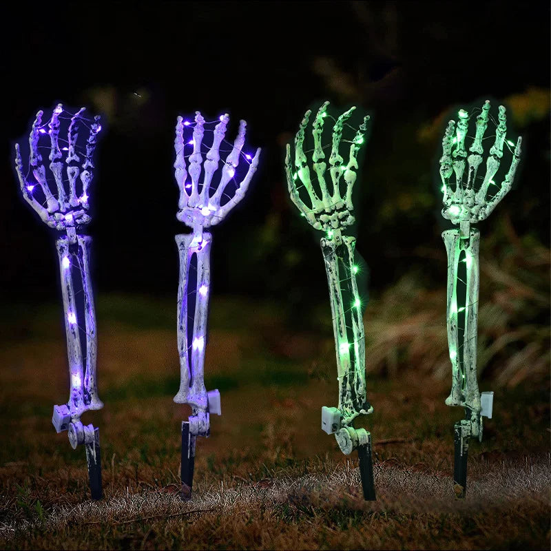 Halloween Skeleton Hand Garden Ornament - Solar LED Glowing Ghost Hands Decoration