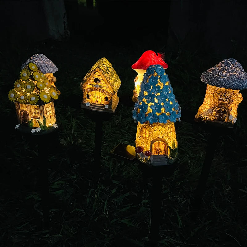 Miniature Fairy House LED Solar Lawn Light - Solar Powered Outdoor Garden Decor