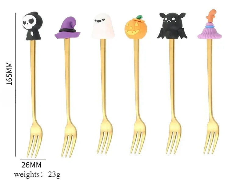 Halloween Stainless Steel Coffee Spoons & Cake Fork Set - Perfect Gift idea