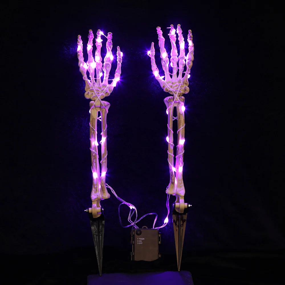 Halloween Skeleton Hand Garden Ornament - Solar LED Glowing Ghost Hands Decoration