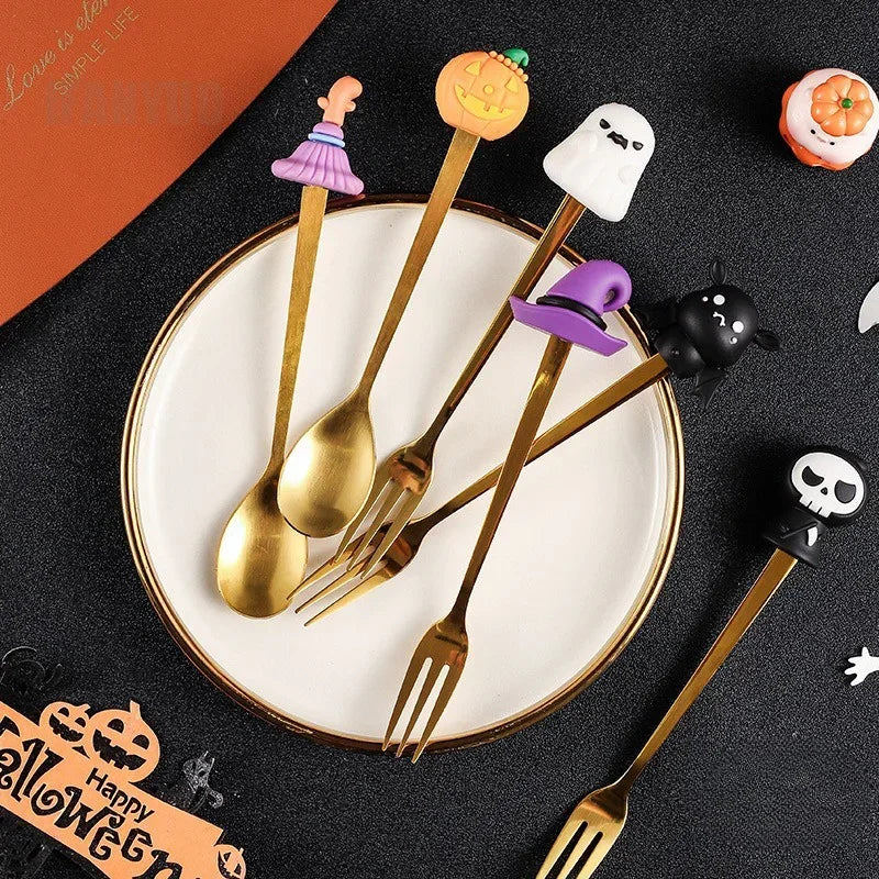 Halloween Stainless Steel Coffee Spoons & Cake Fork Set - Perfect Gift idea