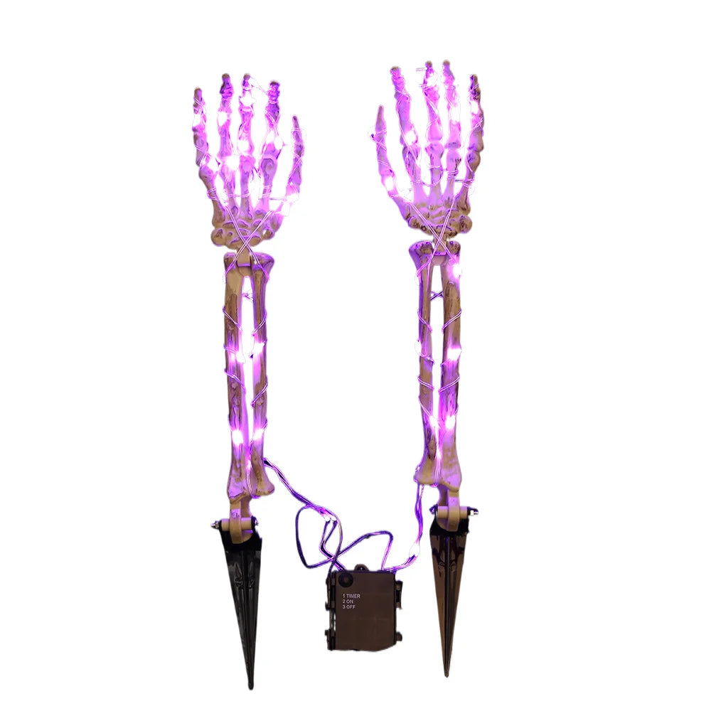 Halloween Skeleton Hand Garden Ornament - Solar LED Glowing Ghost Hands Decoration