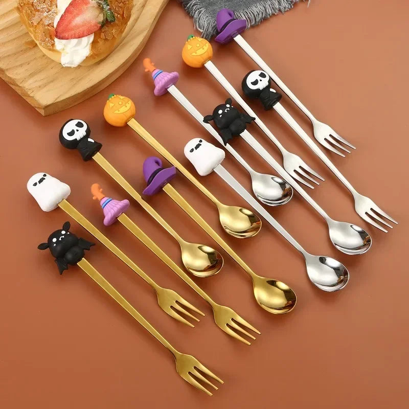 Halloween Stainless Steel Coffee Spoons & Cake Fork Set - Perfect Gift idea