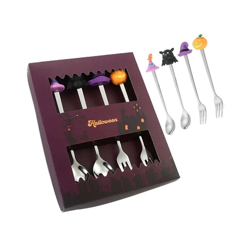 Halloween Stainless Steel Coffee Spoons & Cake Fork Set - Perfect Gift idea