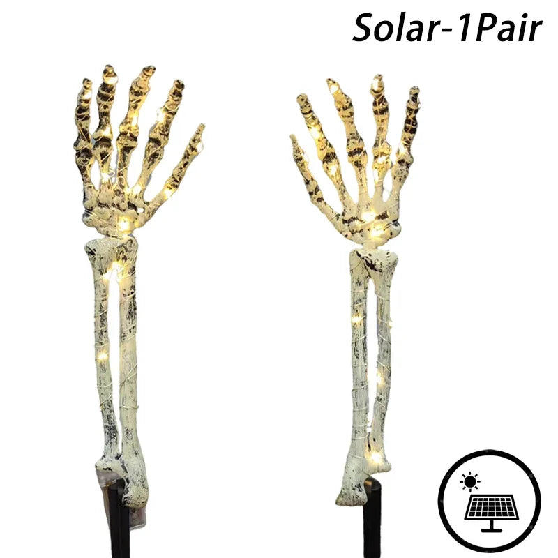 Halloween Skeleton Hand Garden Ornament - Solar LED Glowing Ghost Hands Decoration