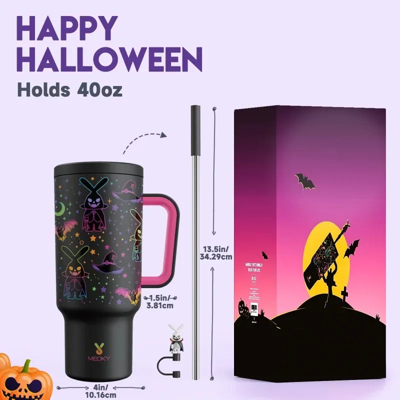 Meoky 40oz Halloween Insulated Tumbler with Straw, Portable Car Coffee Mug Tumbler