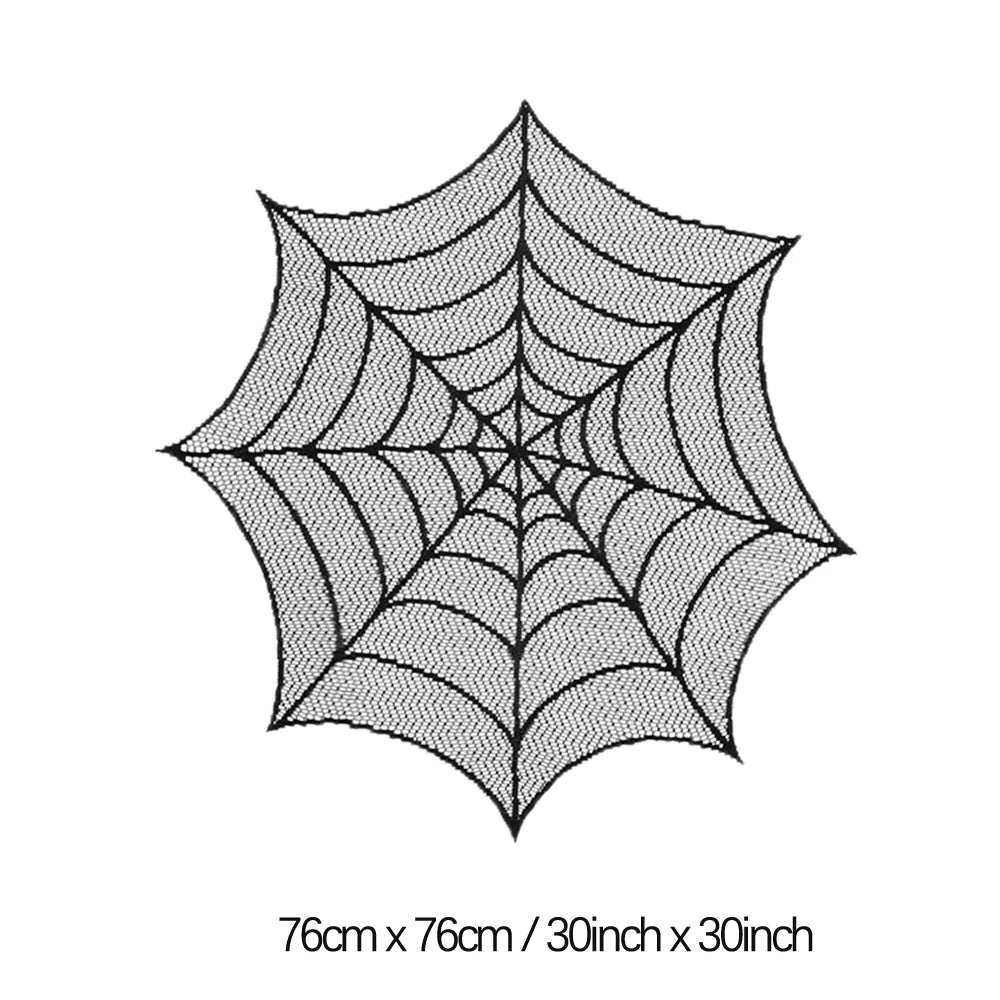 Halloween Spider Web Lace Table Runner - Black Tablecloth for Mantel & Home Decor 2024