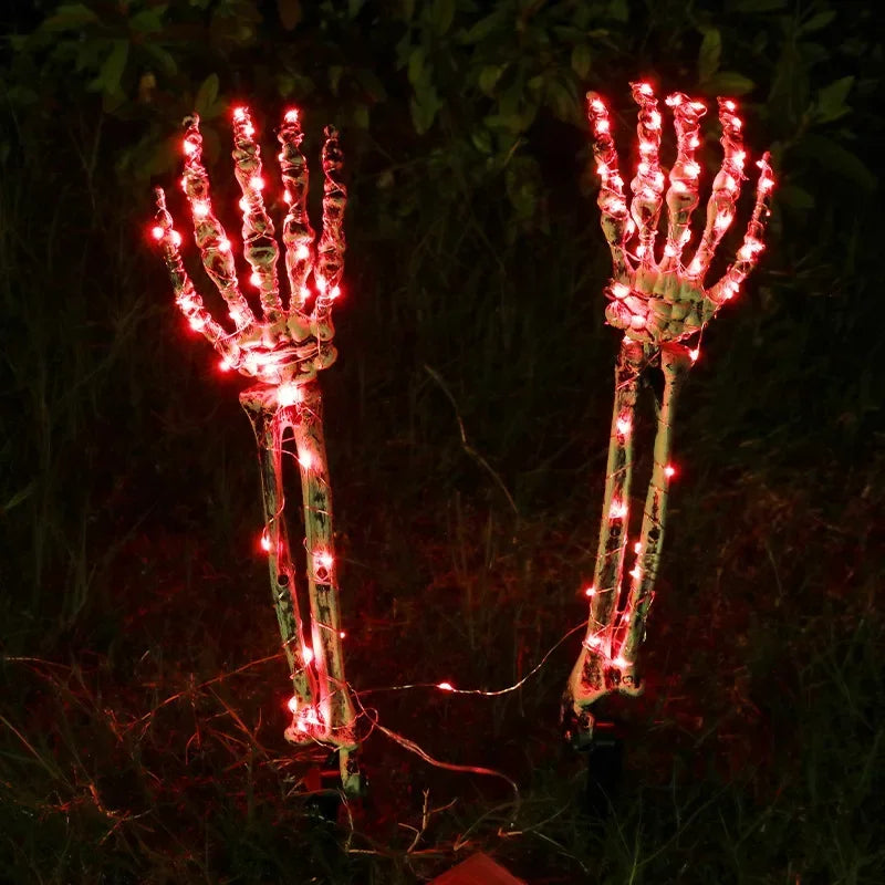 Halloween Skeleton Hand Garden Ornament - Solar LED Glowing Ghost Hands Decoration