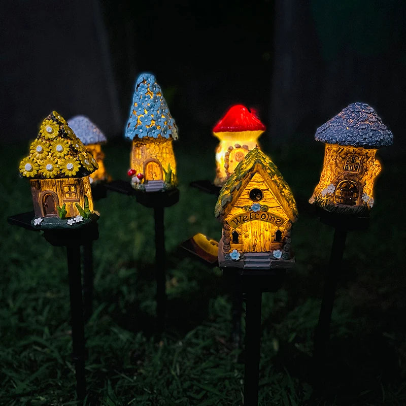 Miniature Fairy House LED Solar Lawn Light - Solar Powered Outdoor Garden Decor