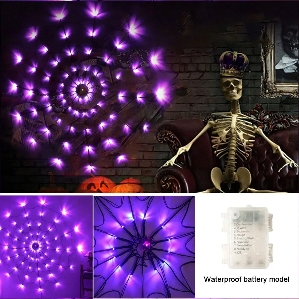 Halloween Outdoor Decoration, Waterproof Spider Web Lights - Purple Halloween String Lights for Outdoor Decor