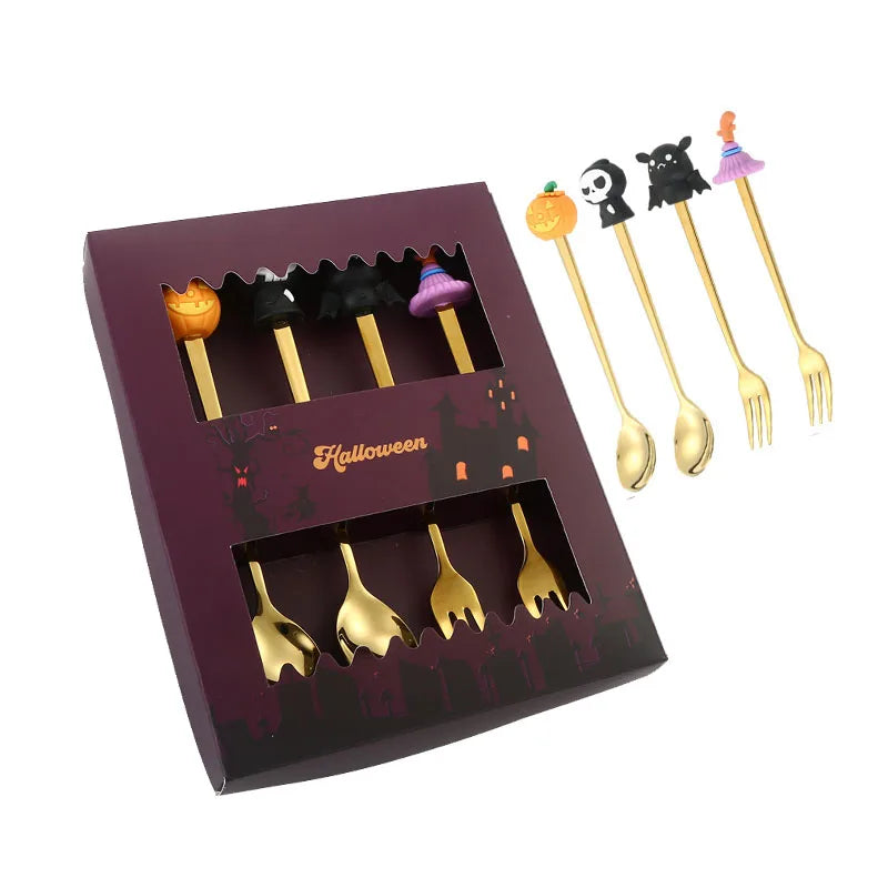 Halloween Stainless Steel Coffee Spoons & Cake Fork Set - Perfect Gift idea