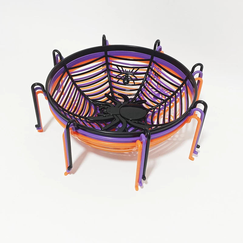 Halloween Trick or Treat Candy Basket - Black and Orange Spider Web Bowl for Halloween Home Decor