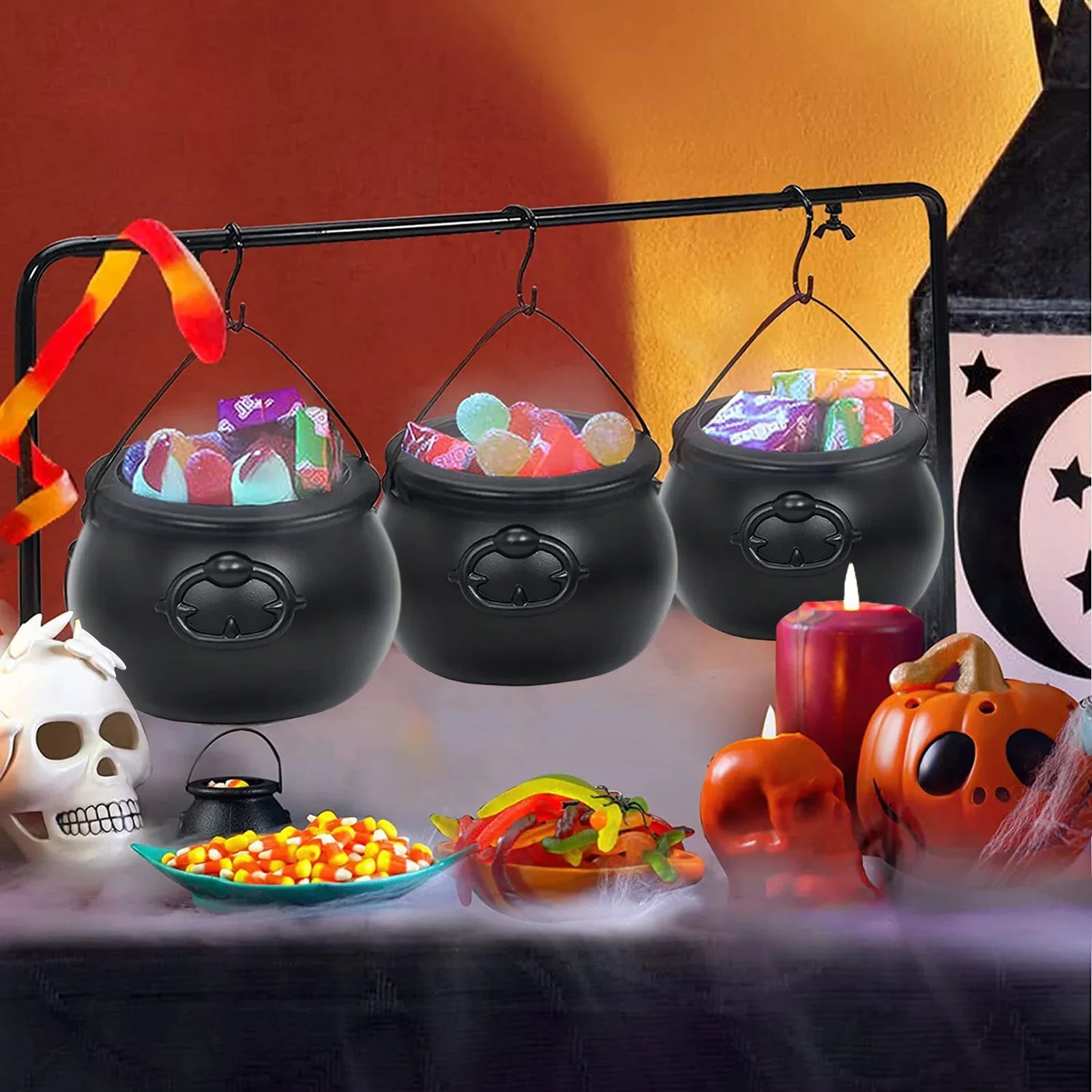 Large Wizard Witch Cauldron Decoration - Halloween Table Centerpiece & Candy Holder