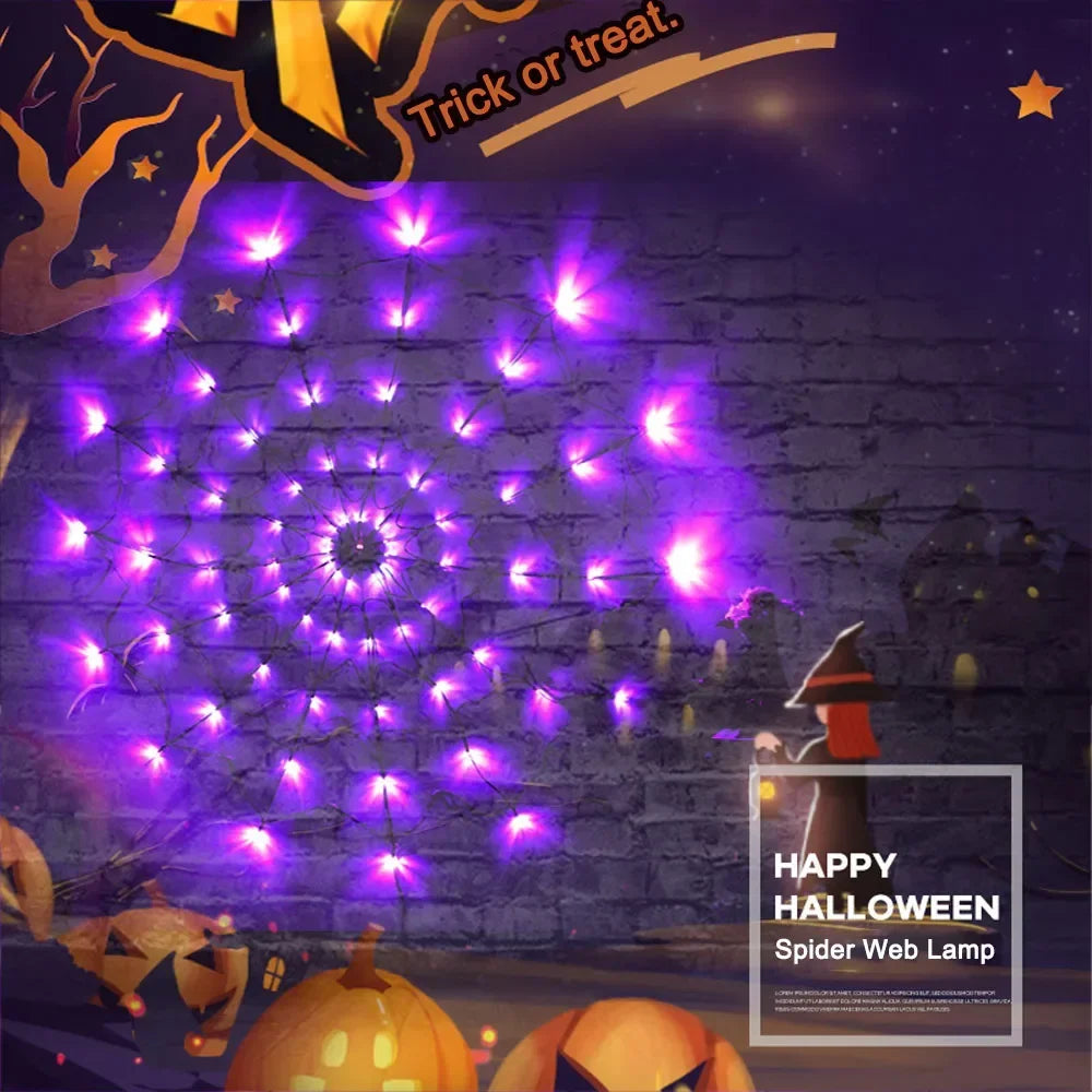 Halloween Outdoor Decoration, Waterproof Spider Web Lights - Purple Halloween String Lights for Outdoor Decor