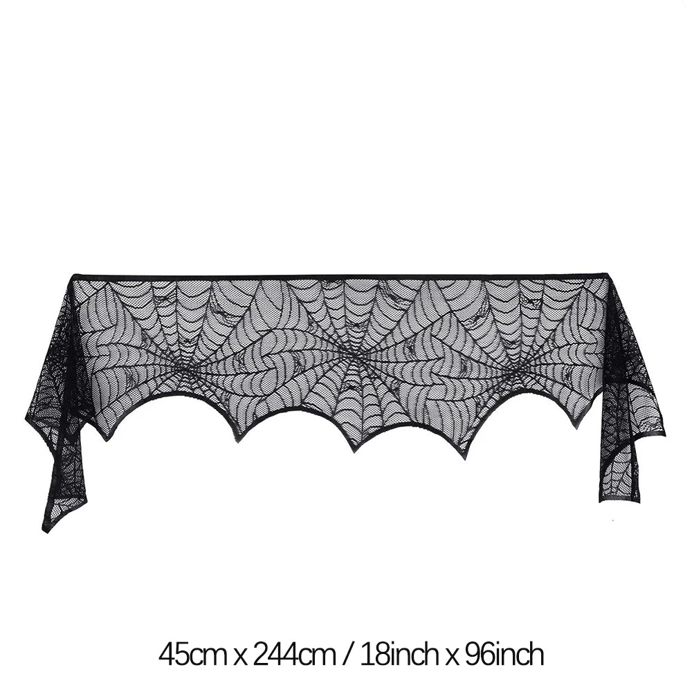 Halloween Spider Web Lace Table Runner - Black Tablecloth for Mantel & Home Decor 2024