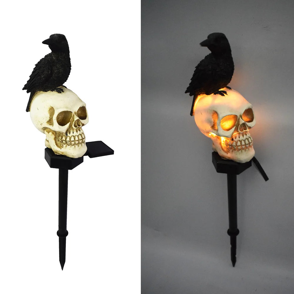 Halloween Crow Skull Solar LED Light - Outdoor Skeleton Ghost Decoration