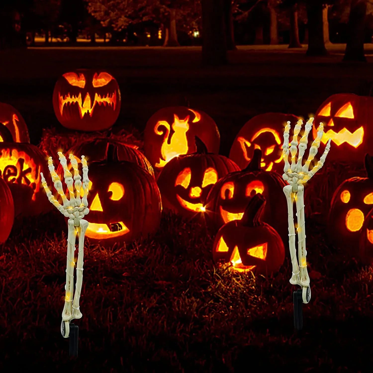 Halloween Skeleton Hand Garden Ornament - Solar LED Glowing Ghost Hands Decoration