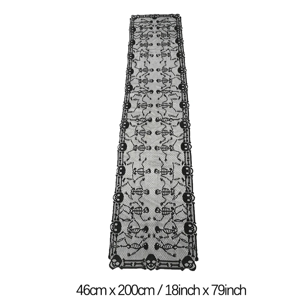 Halloween Spider Web Lace Table Runner - Black Tablecloth for Mantel & Home Decor 2024