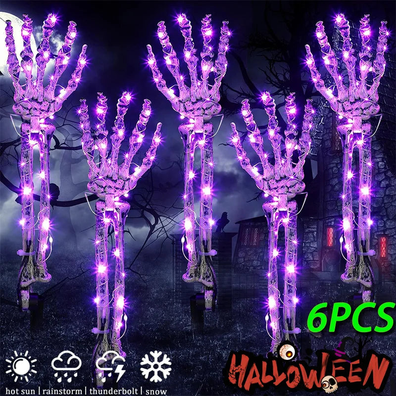 Halloween Skeleton Hand Garden Ornament - Solar LED Glowing Ghost Hands Decoration