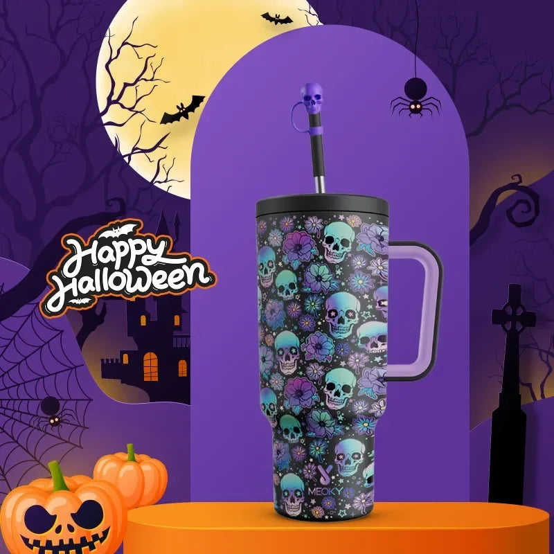 Meoky 40oz Halloween Insulated Tumbler with Straw, Portable Car Coffee Mug Tumbler