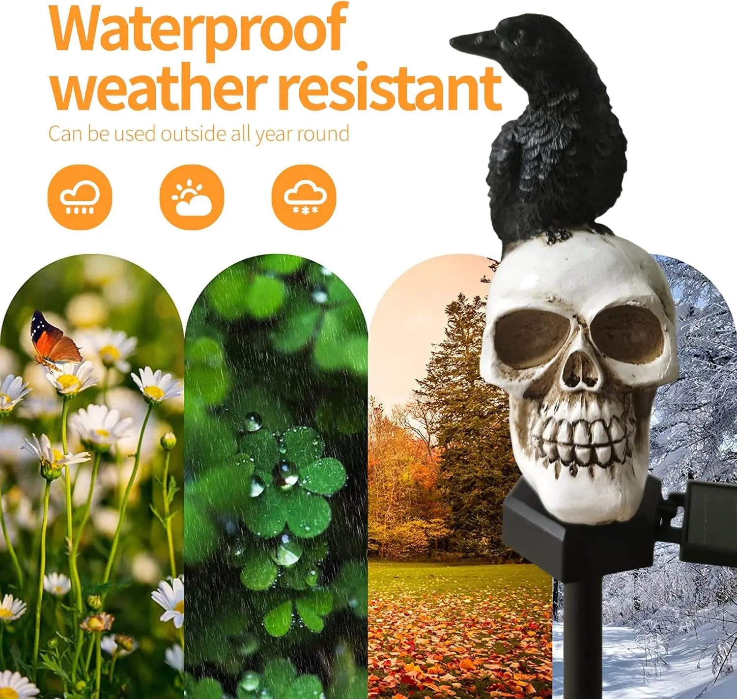 Halloween Crow Skull Solar LED Light - Outdoor Skeleton Ghost Decoration