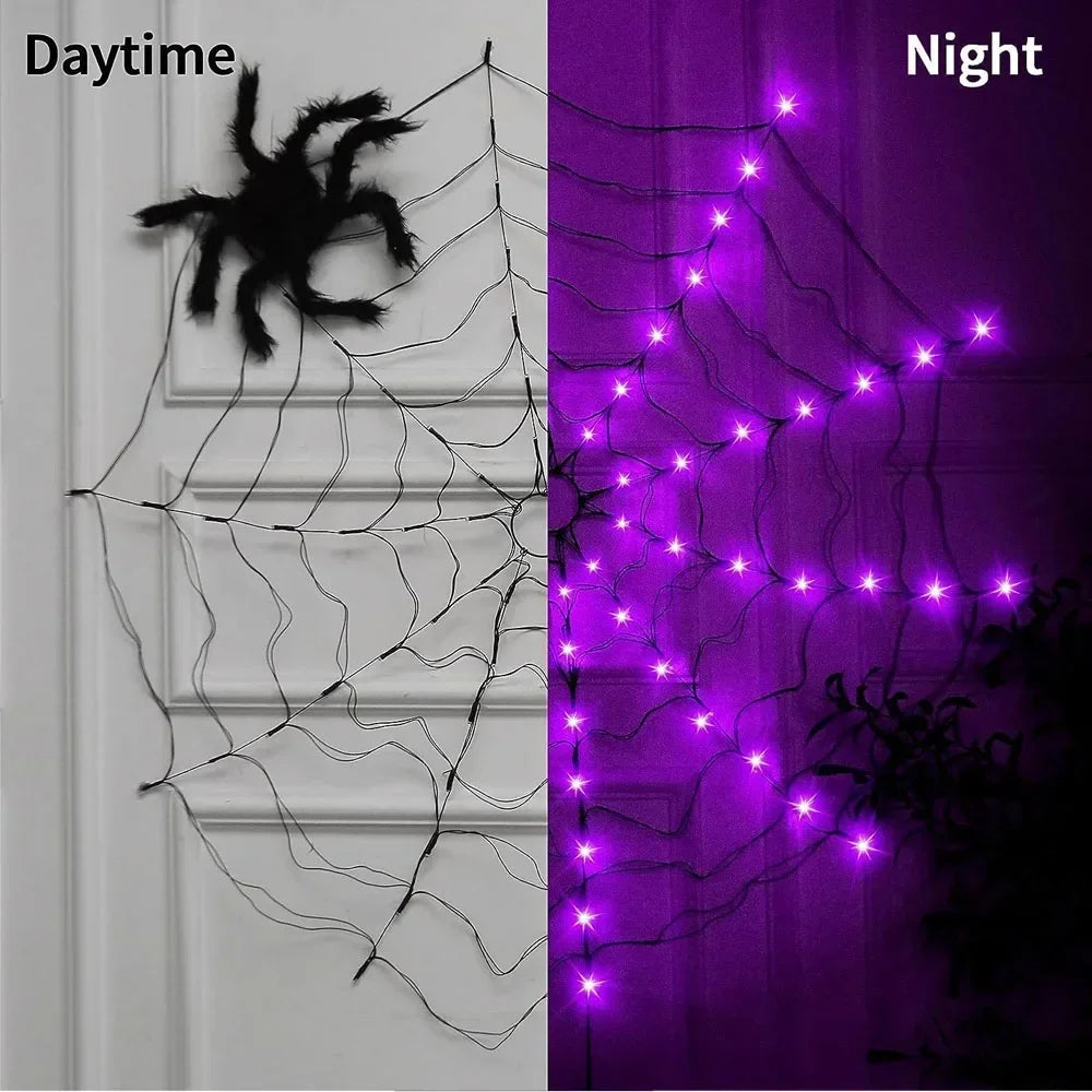 Halloween Outdoor Decoration, Waterproof Spider Web Lights - Purple Halloween String Lights for Outdoor Decor