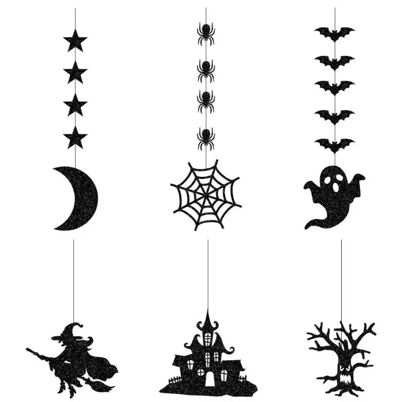 Spooky Halloween Hanging Banner Garland: Spider, Witch, Ghost & Bat Decorations