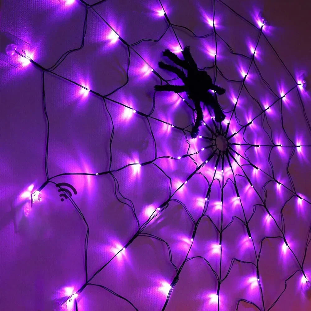 Halloween Outdoor Decoration, Waterproof Spider Web Lights - Purple Halloween String Lights for Outdoor Decor