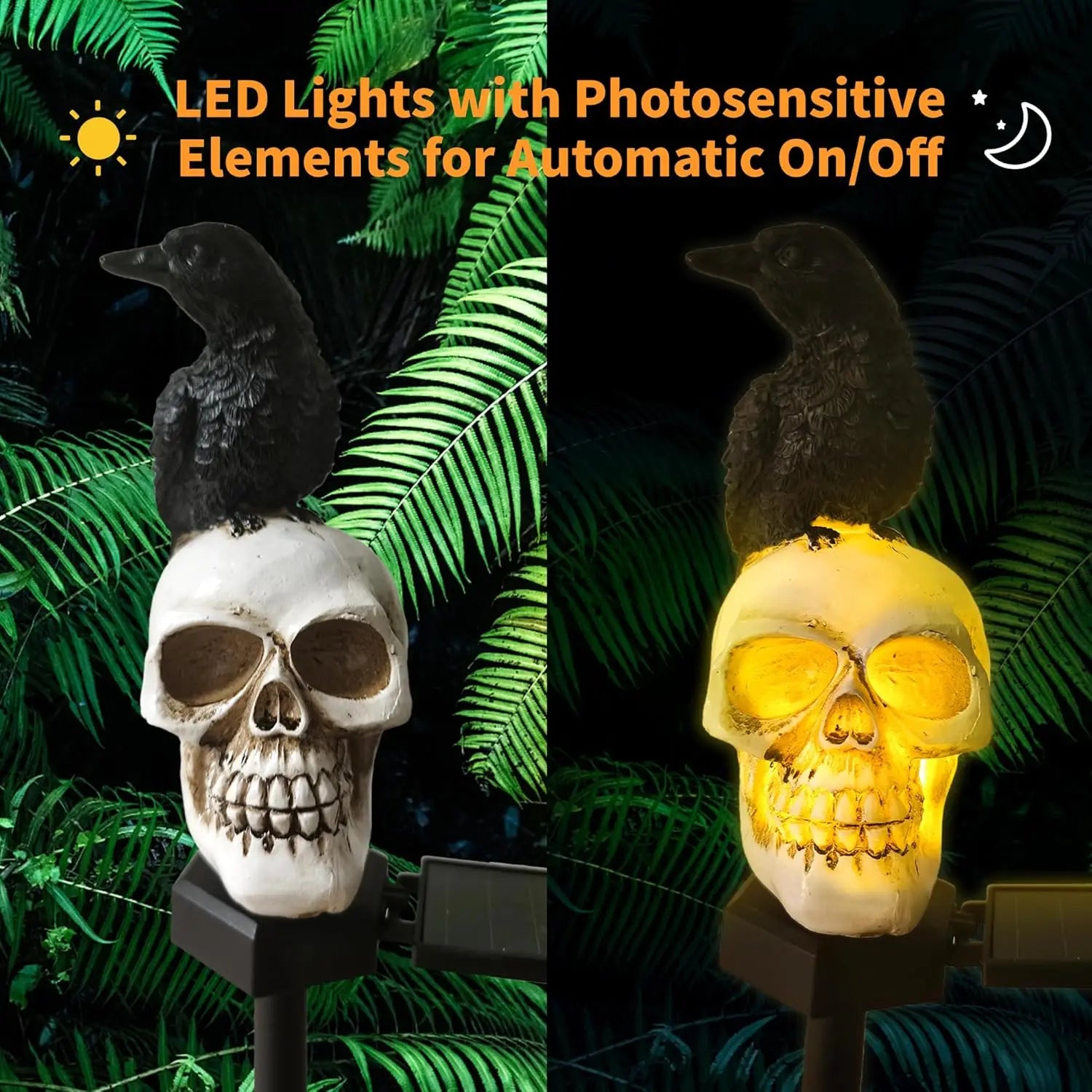 Halloween Crow Skull Solar LED Light - Outdoor Skeleton Ghost Decoration