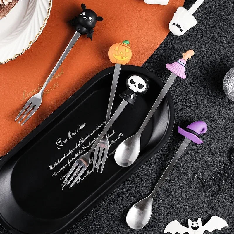 Halloween Stainless Steel Coffee Spoons & Cake Fork Set - Perfect Gift idea