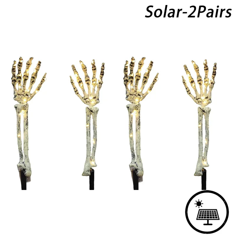 Halloween Skeleton Hand Garden Ornament - Solar LED Glowing Ghost Hands Decoration