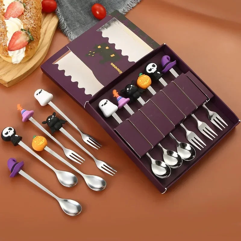 Halloween Stainless Steel Coffee Spoons & Cake Fork Set - Perfect Gift idea