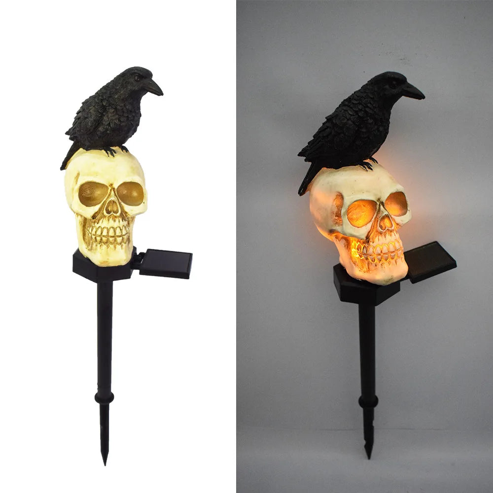 Halloween Crow Skull Solar LED Light - Outdoor Skeleton Ghost Decoration